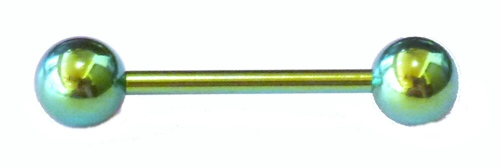 Barbell Tongue Nipple Ring Heavy 12 Gauge 5/8″ 6mm Balls IP Green *