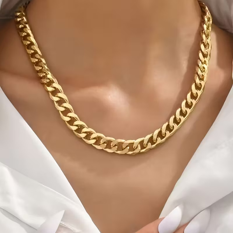 Golden Toned Chunky Chain Necklace Fashion Jewelry Hip Hop Punk Women Men Gift