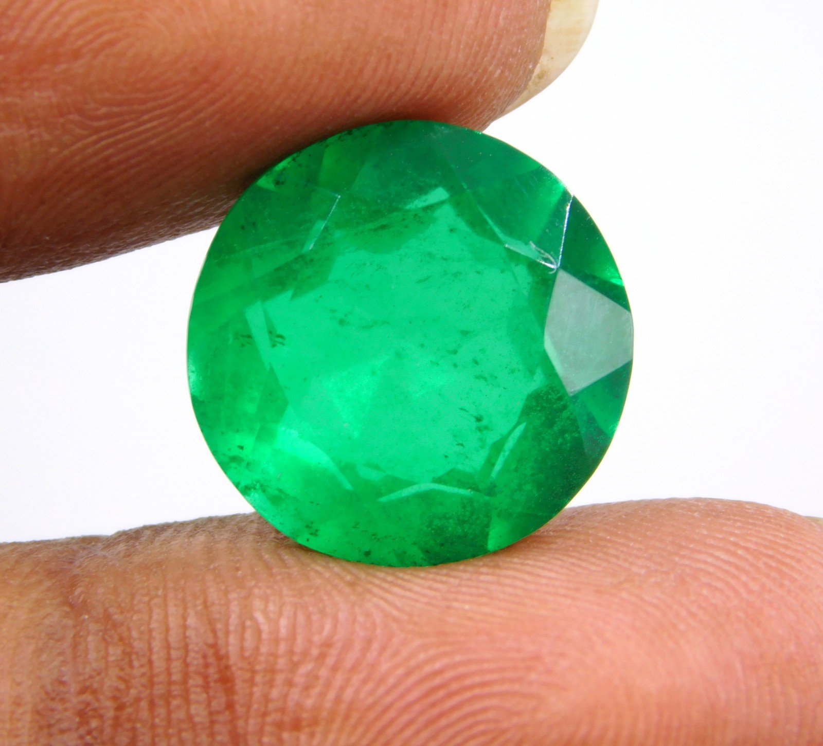 15 MM Doublet Emerald Round Cut Lab Created Loose Gemstone 9.45 Cts 1 Pcs P-3788