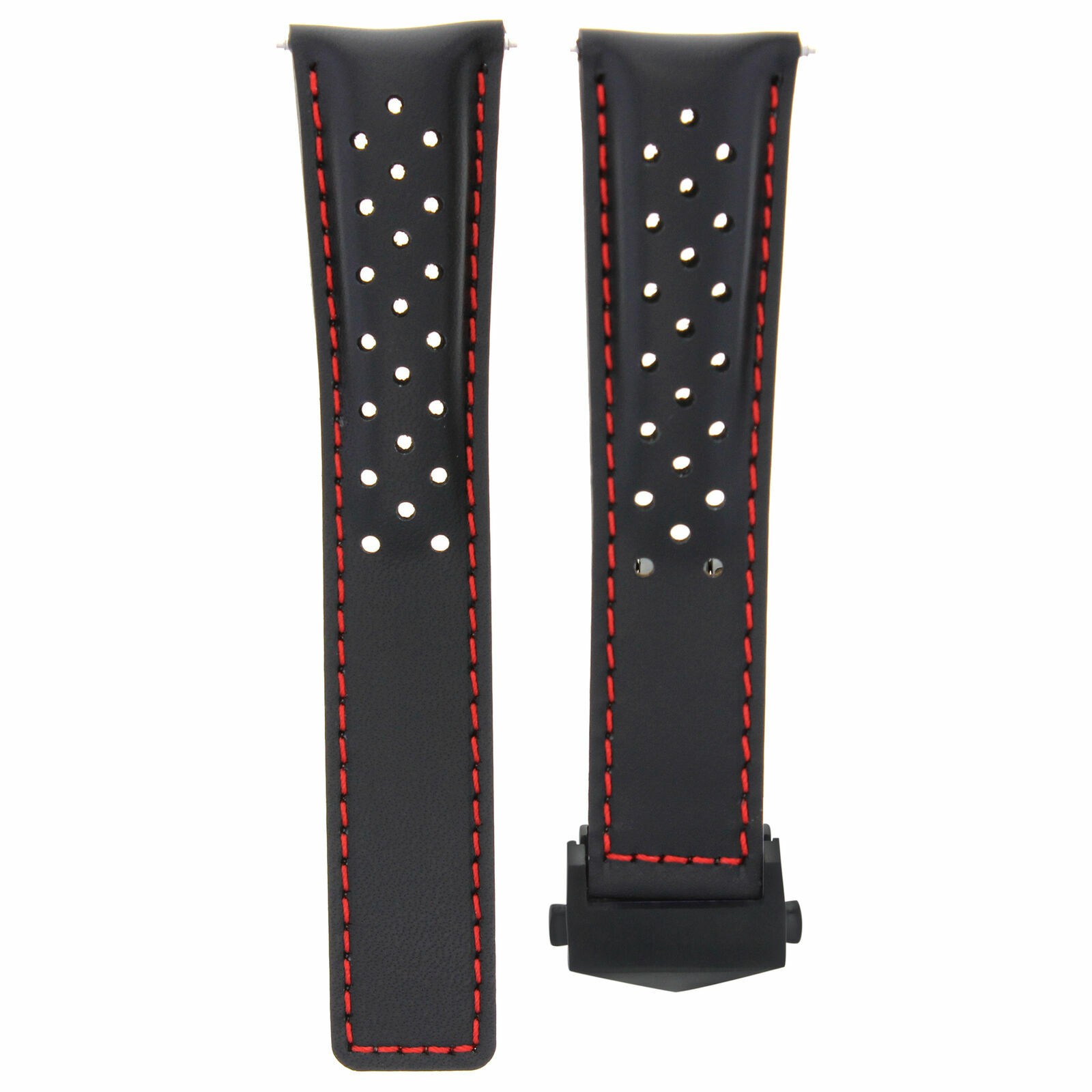22MM LEATHER BAND STRAP FOR TAG HEUER CARRERA CALIBRE 16 36 BLACK RED PERFORAT