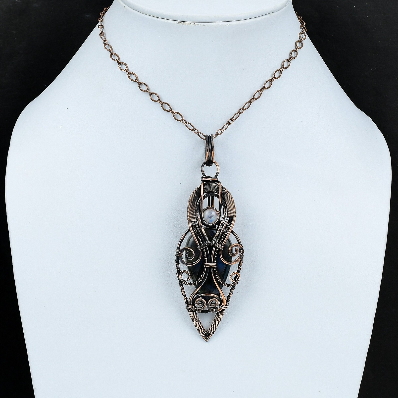 Labradorite Wire Wrapped Pendant Handcrafted Copper Dailywear 4.06″