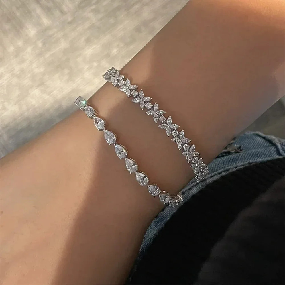 3*5mm Pear Cut All Moissanite Tennis Bracelet S925 Silver Hiphop Party Bracelet