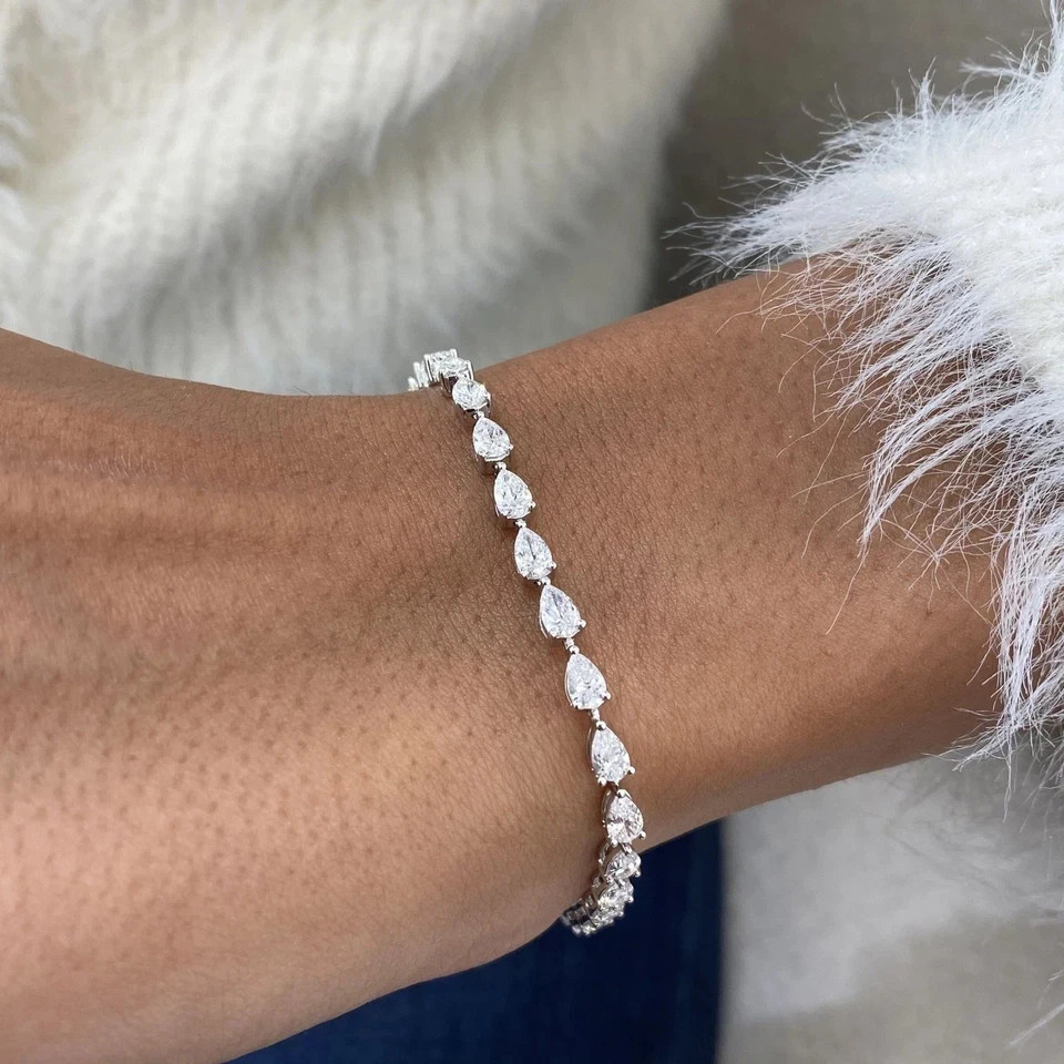 6.00Ct EF/VS1 Pear Lab Grown Diamond Tennis Bracelet for Her 14K White Gold IGI