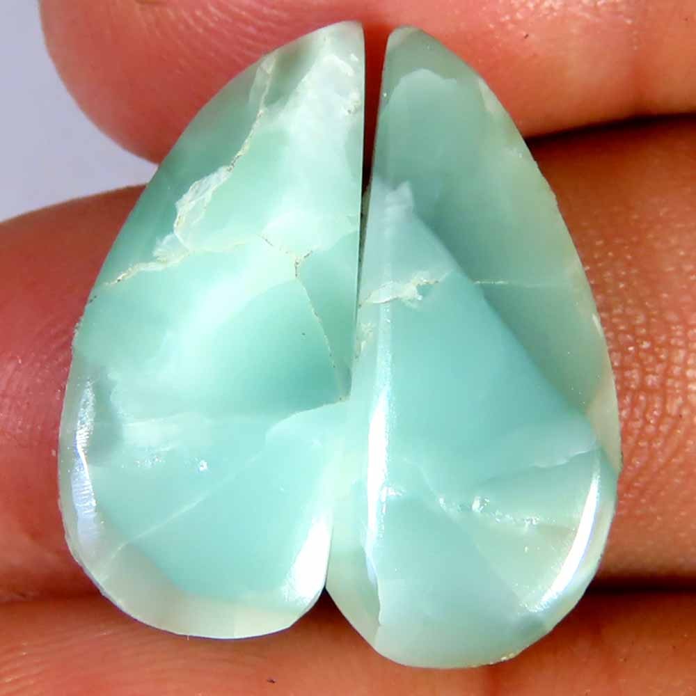 13.45Cts.Natural Green Moonstone Teardrop Fancy Pair Cab 9x21x4mm Losse Gems