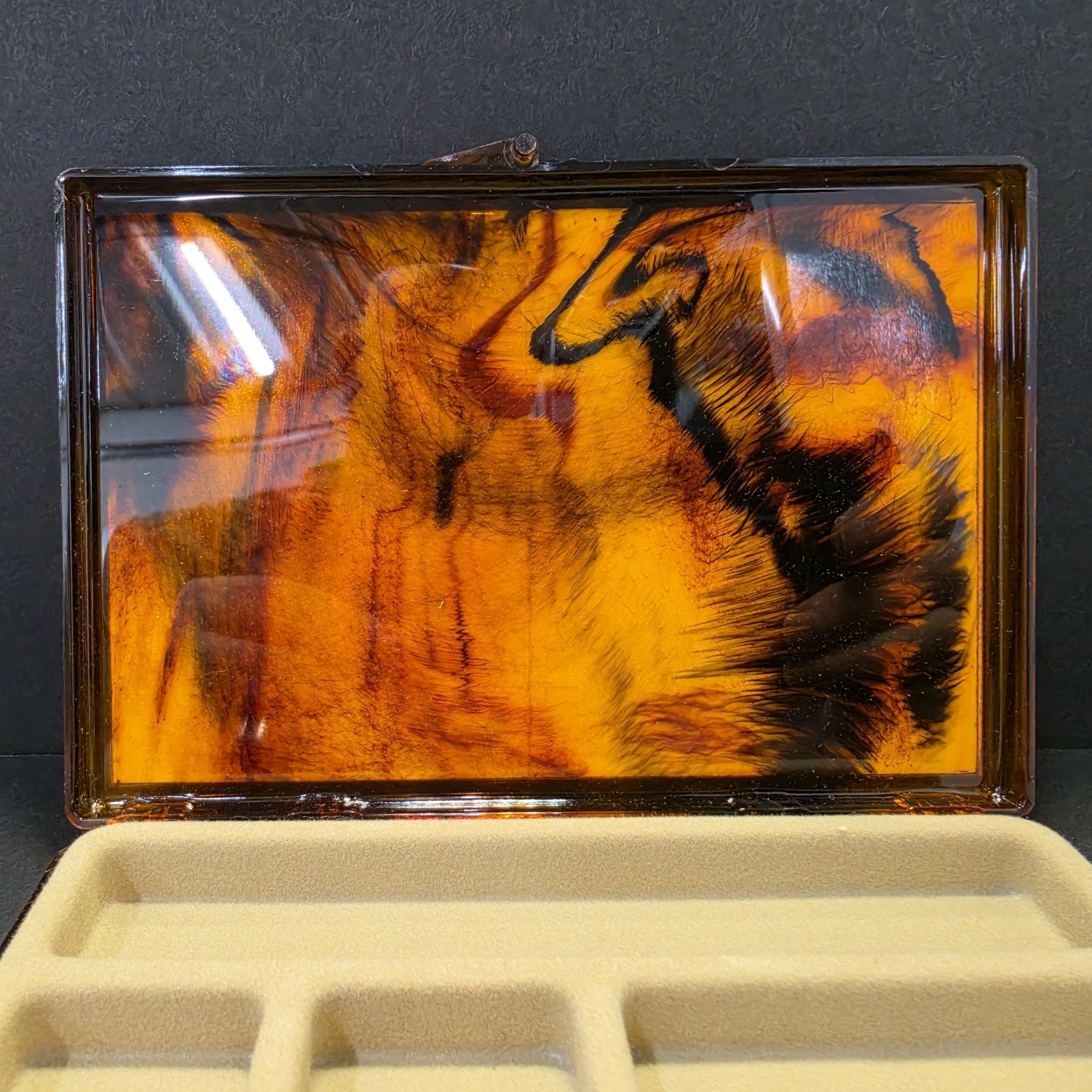 Vintage 1970s Mustard Yellow Floral Lucite Acrylic Jewelry Box Valet Tray…