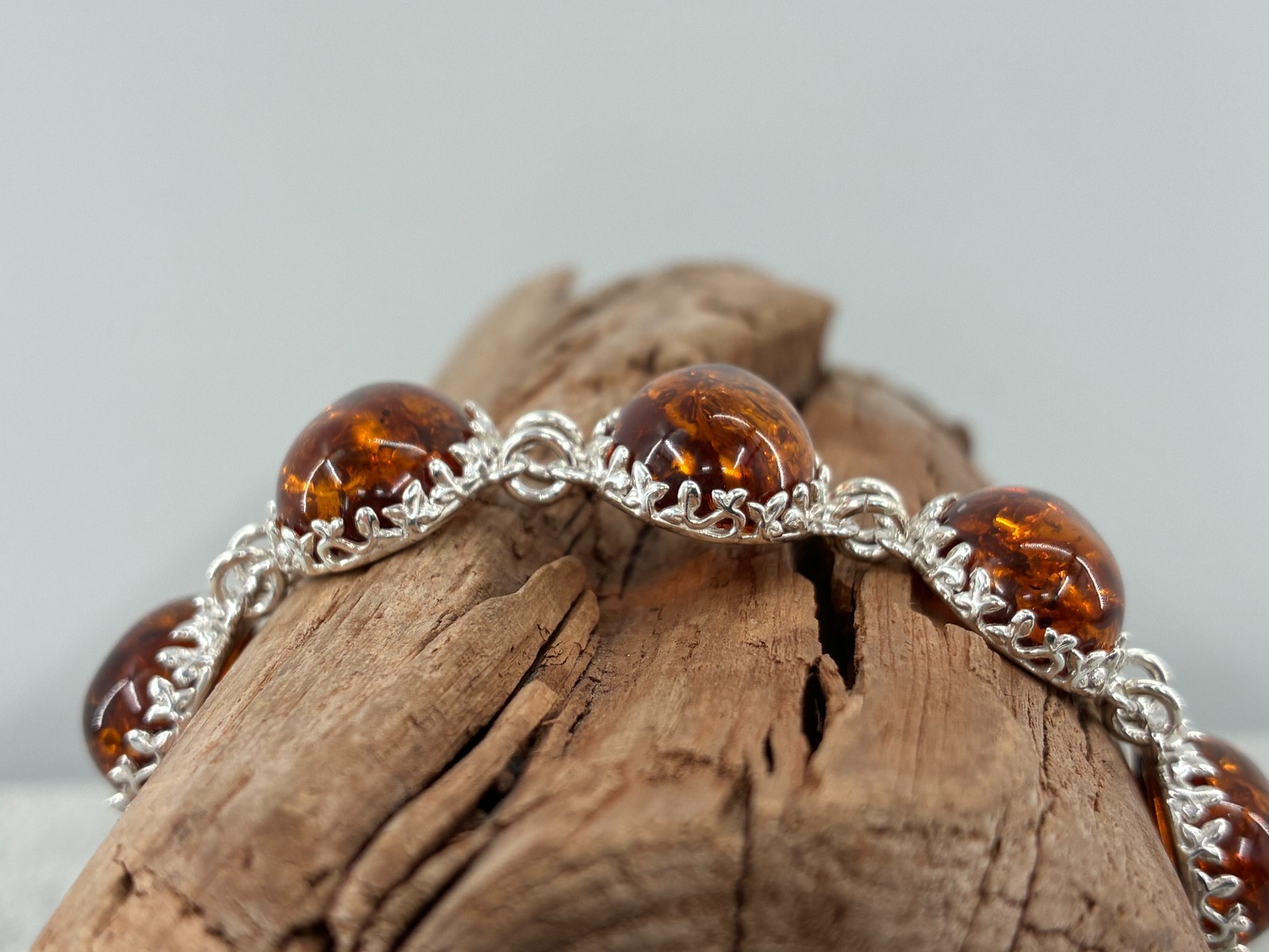 Baltic Amber Extraordinaire Cognac Orange Toggle Bracelet Sterling 925 6-6.75in
