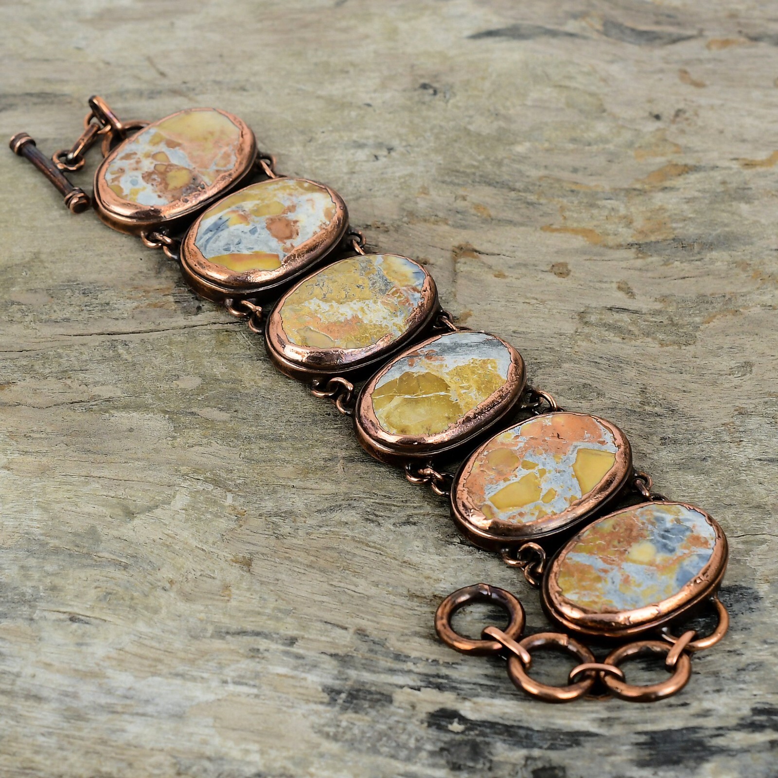 Copper Maligano Jasper Stone Electroformed Chain Bezel Elegant Bracelet Jewelry