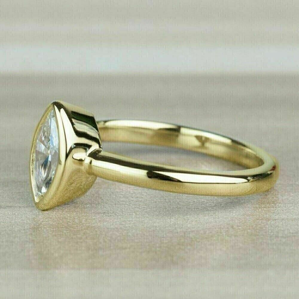 Marquise Cut Simulated Diamond Stunning Bezel Fancy Ring 14K Yellow Gold Plated