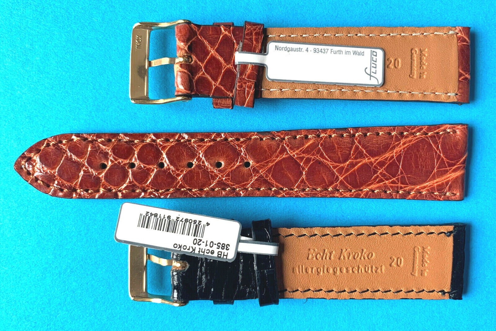 Echt Kroko Uhrenarmband Made in Germany 16,17,18,19,20mm schwarz braun blau / 58