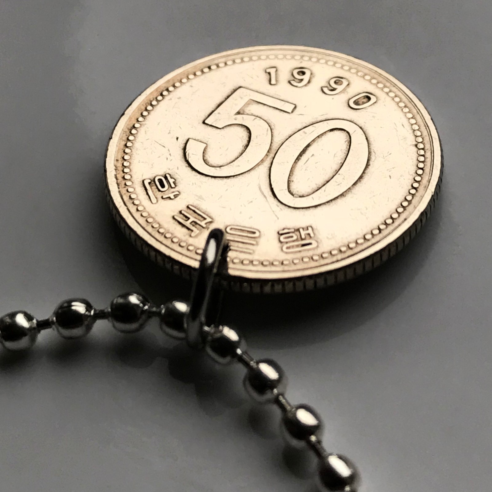 2005 South Korea 50 W coin pendant rice plant Seoul Busan Incheon Hangul n000277
