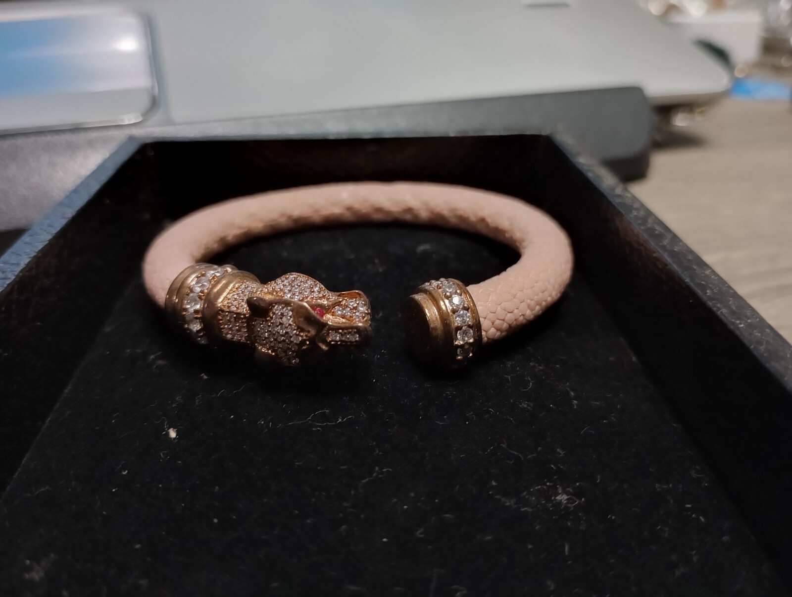 Cozmo 925 Sterling Silver Pink Stingray Leather Panther Bracelet 6″ Free Ship