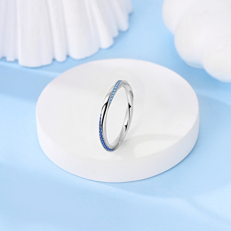 MULA European 925 Sterling Silver Finger Ring Blue CZ Reverse Love Women Jewelry