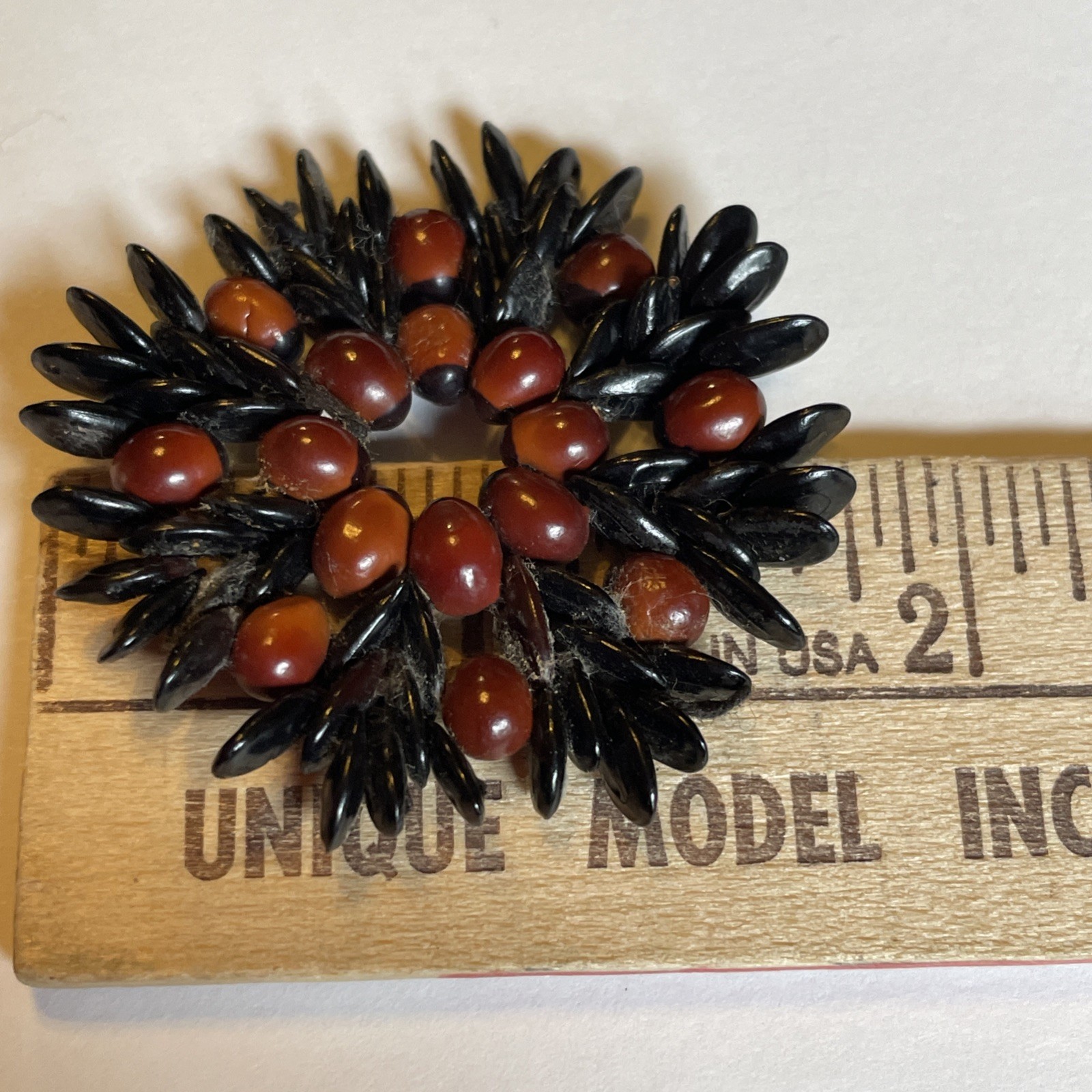 Vintage Beaded Medallion Pendant Seed Beads Decor as Pictured Maybe Apple?