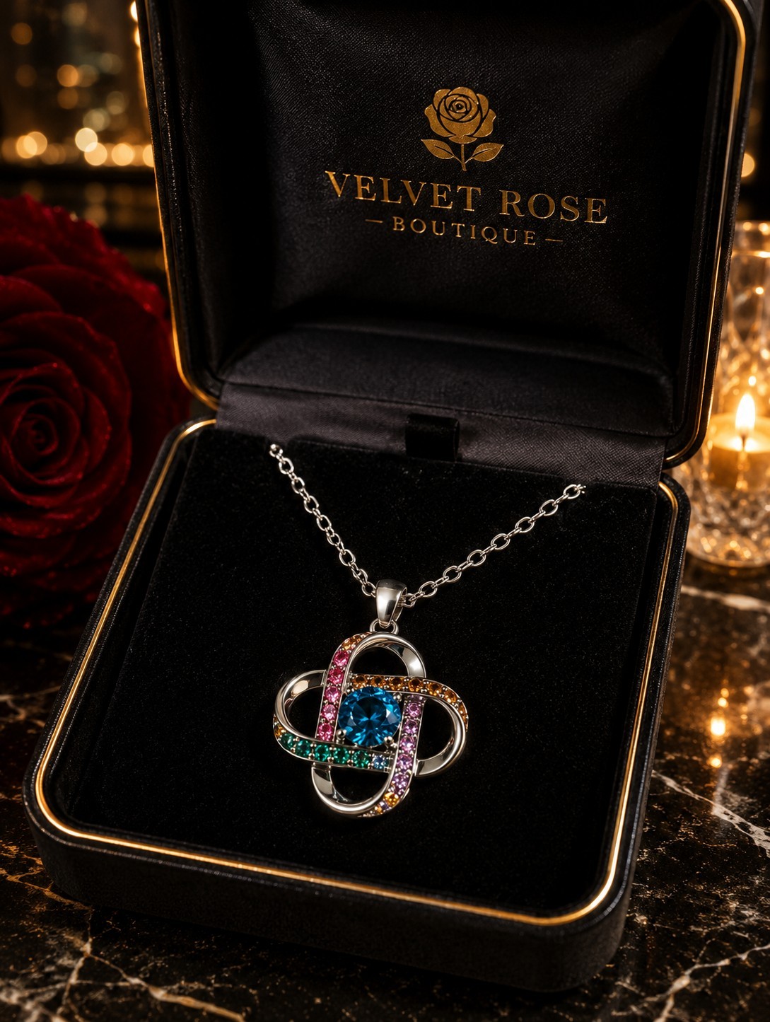 Women’s Infinity Knot Pendant Necklace Mint Green Crystal Multicolor CZ Stones