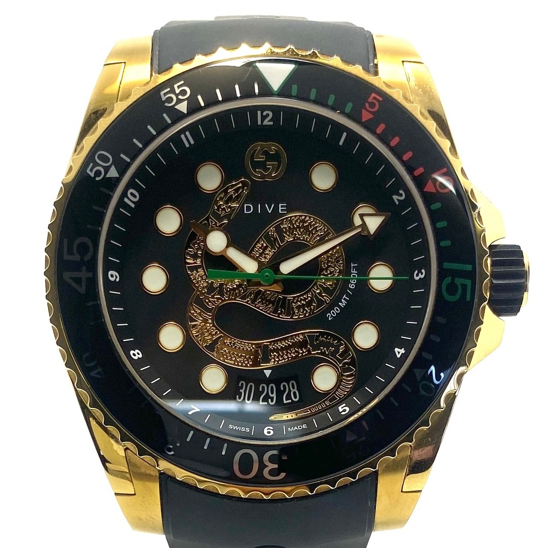 Gucci Dive Watch Men’s King Snake Quartz 20ATM Black Resin Strap From Japan