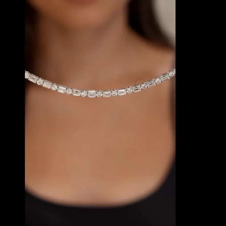 18.00 Ctw Multi Cut Lab Created Diamond Tennis Necklace 14k White Gold Plated
