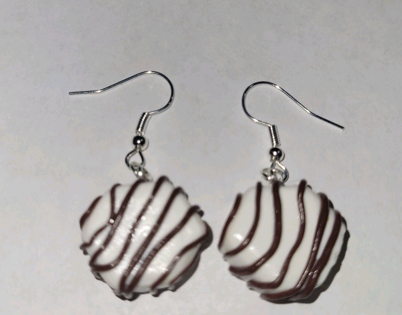 Zebra Cake Earrings Silver Wire Cake Charm Snack Kids