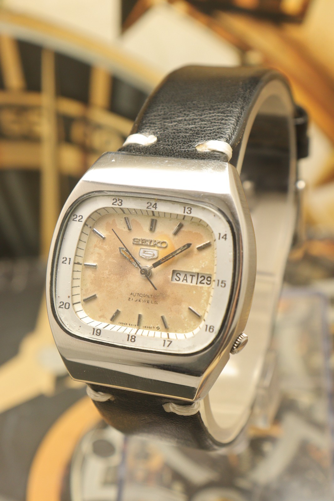 Vintage Seiko 5 Automatic Railway Time Dial Watch For Men’s Japan Movement 6319.