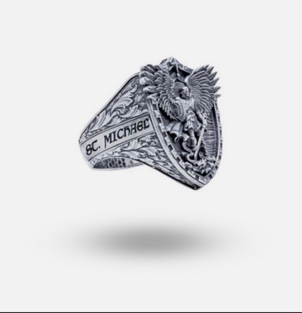 Archangel St Michael Dragon Wings Christian Faith 925 Silver Ring
