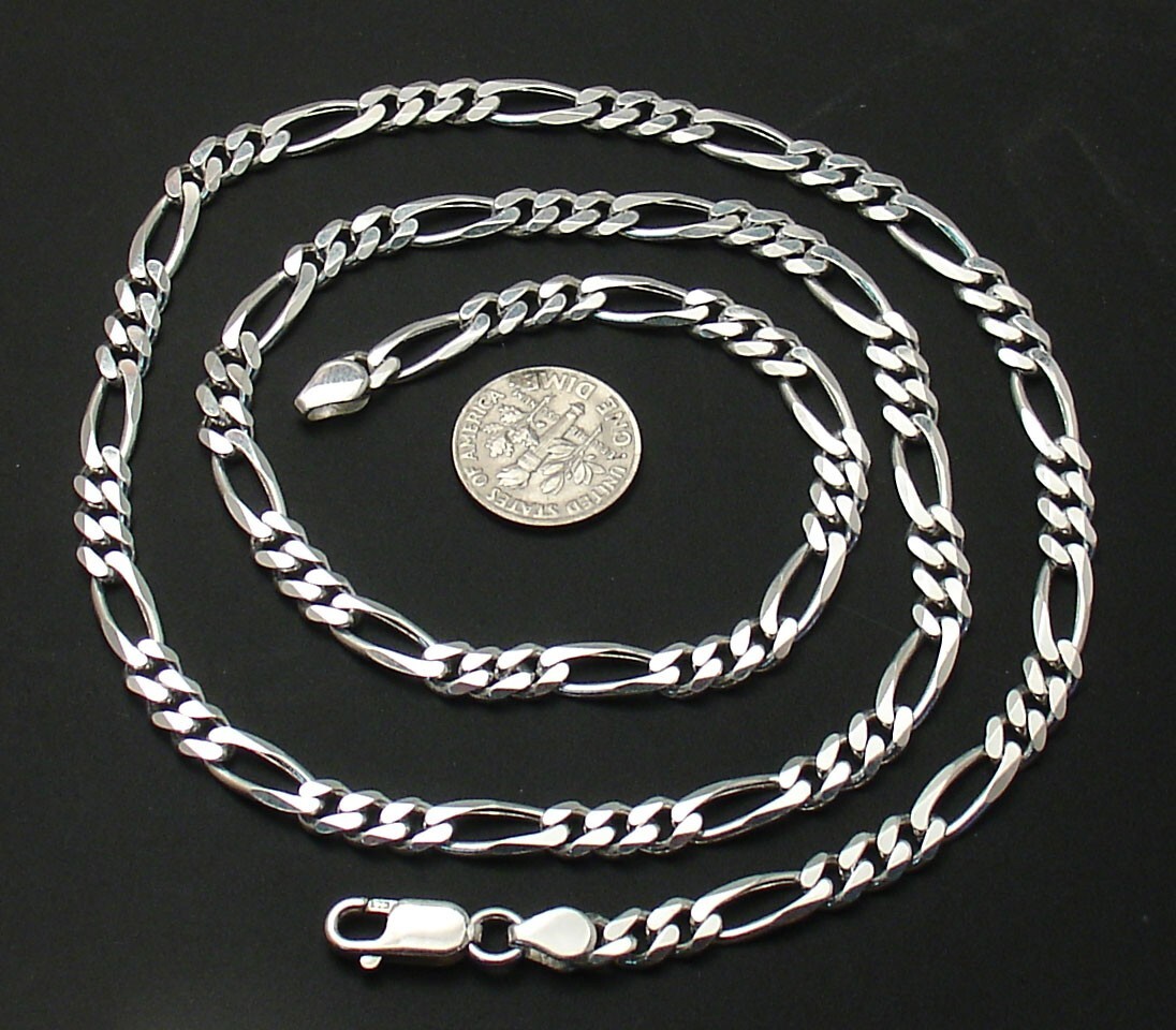 24″ Italian Royal Figaro Link Chain Necklace Real Solid 925 Sterling Silver