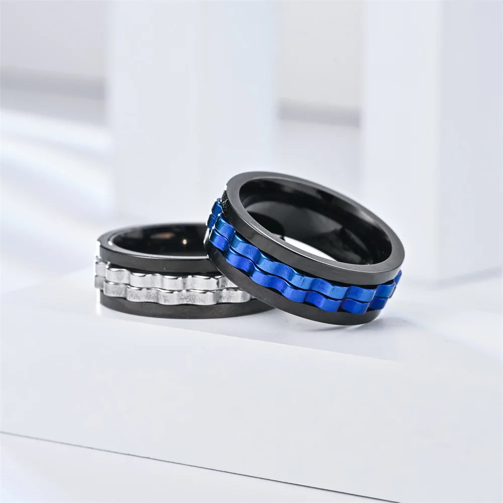 Anti Stress Stainless Steel Ring For Men Gear Chain Rotating Spinning Fidget Rin