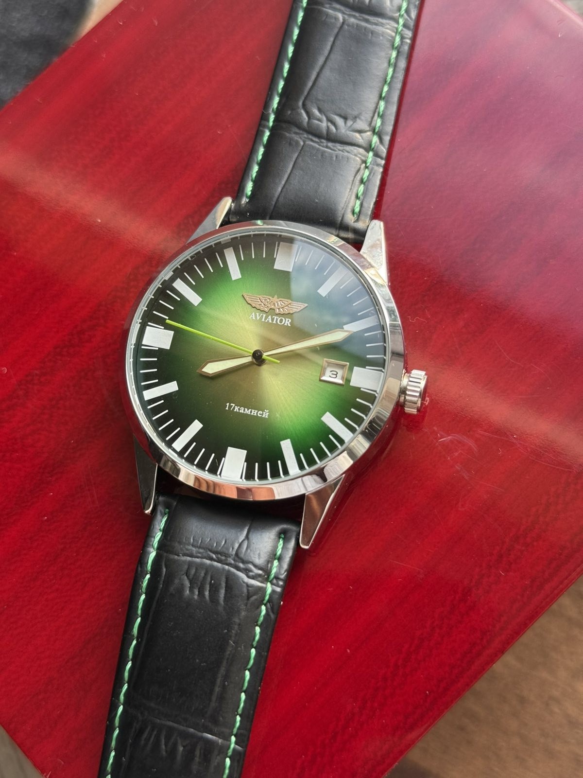 Watch Mechanical Aviator Green Pilot USSR Wrist Vintage Soviet Men’s Date Raketa