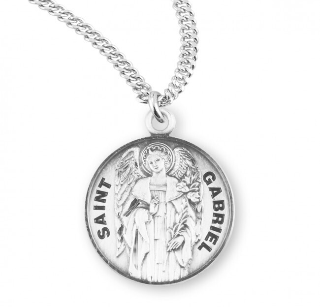 Solid 925 Sterling Silver Saint Gabriel Pendant Medal Necklace With Chain & Box
