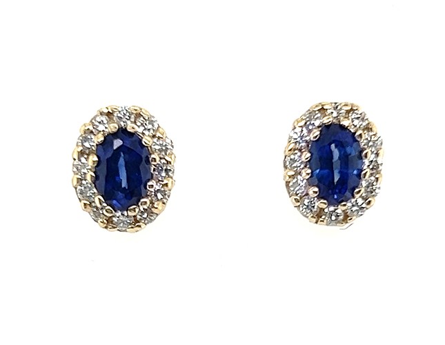 Brand New Sapphire Diamond Stud Halo Earrings 1.83ct 14K Yellow Gold