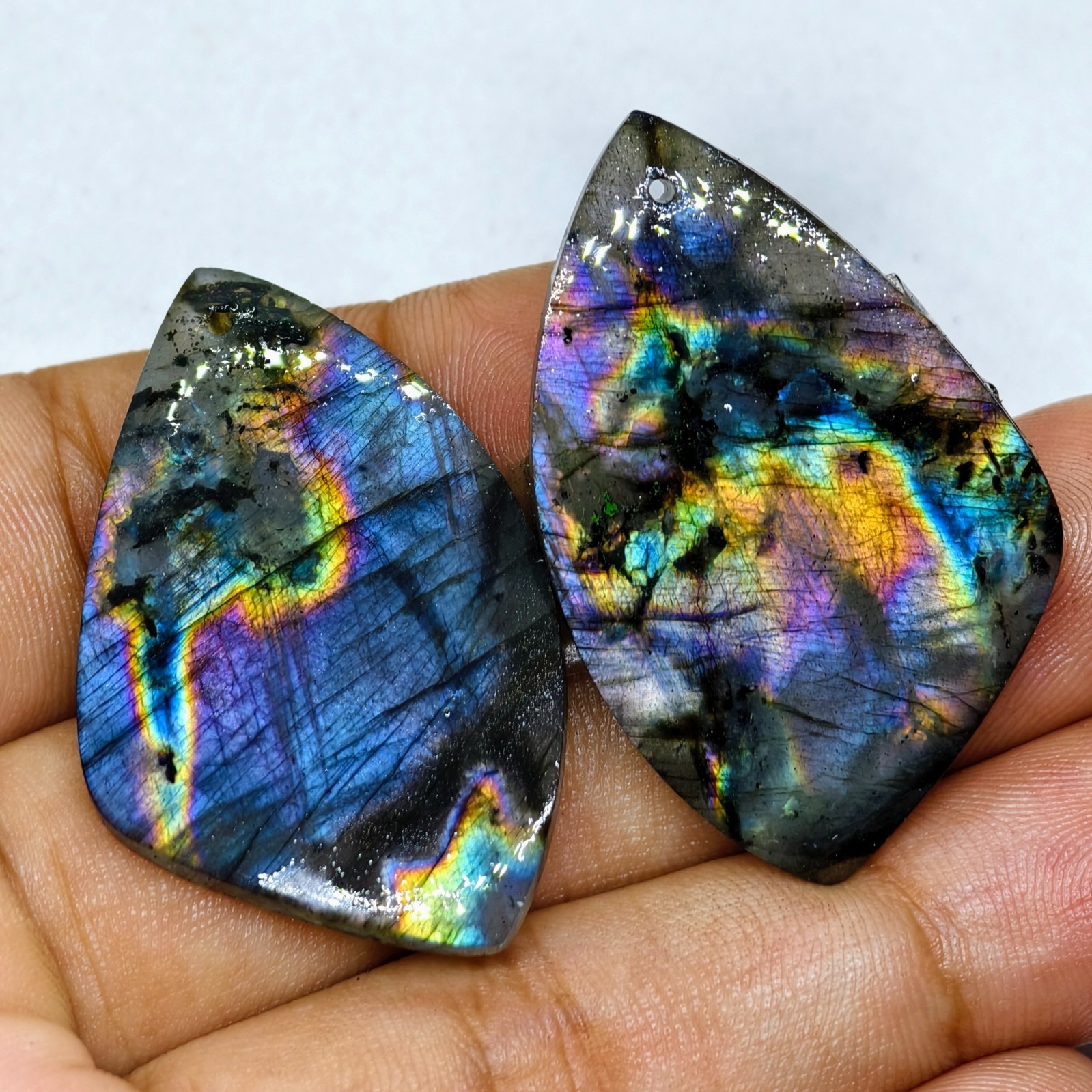 71 Cts Natural Labradorite Drilled Match Pair Cabochon Gemstone 41.3 X 26.1 MM