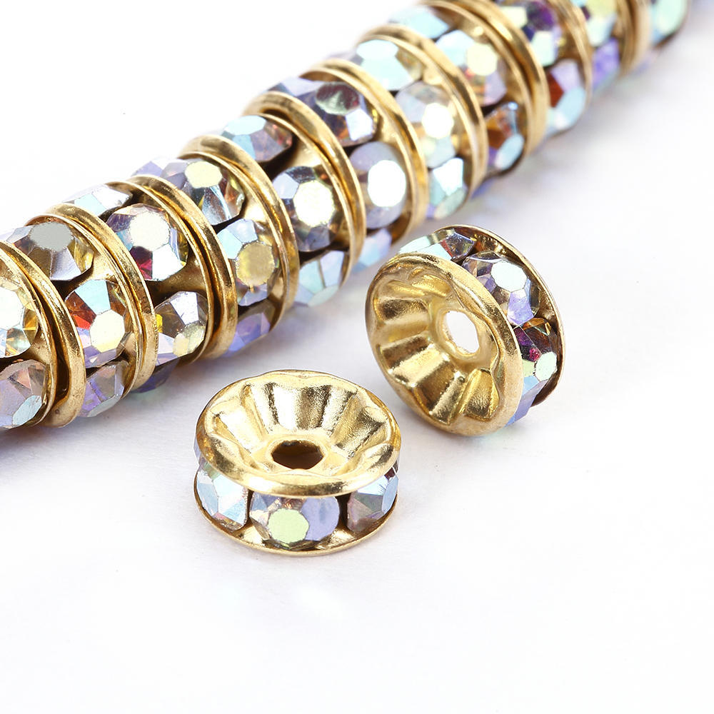 Clear AB Rhinestone Rondelle Spacers Gold/Silver 4mm 6mm 8mm 10mm 50pcs Per Bag