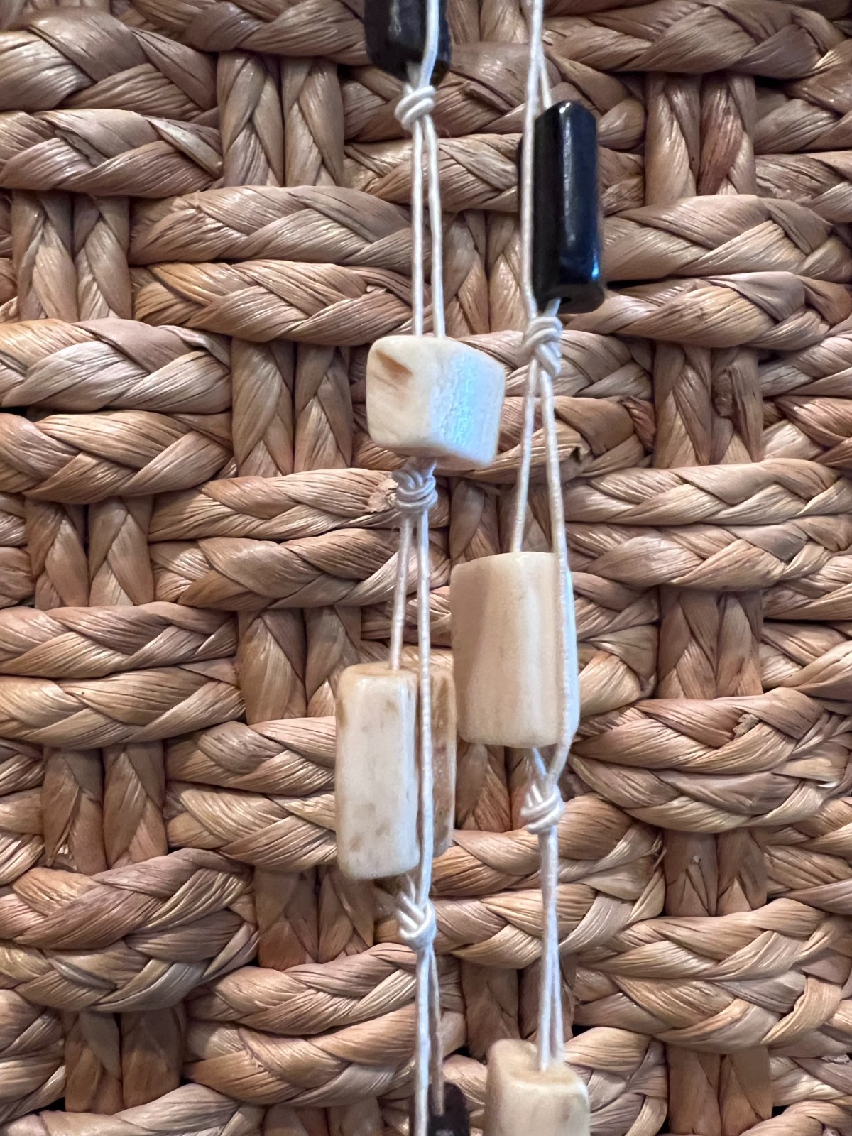 ARTISAN LONG BEADED NECKLACE — IVORY & BLACK