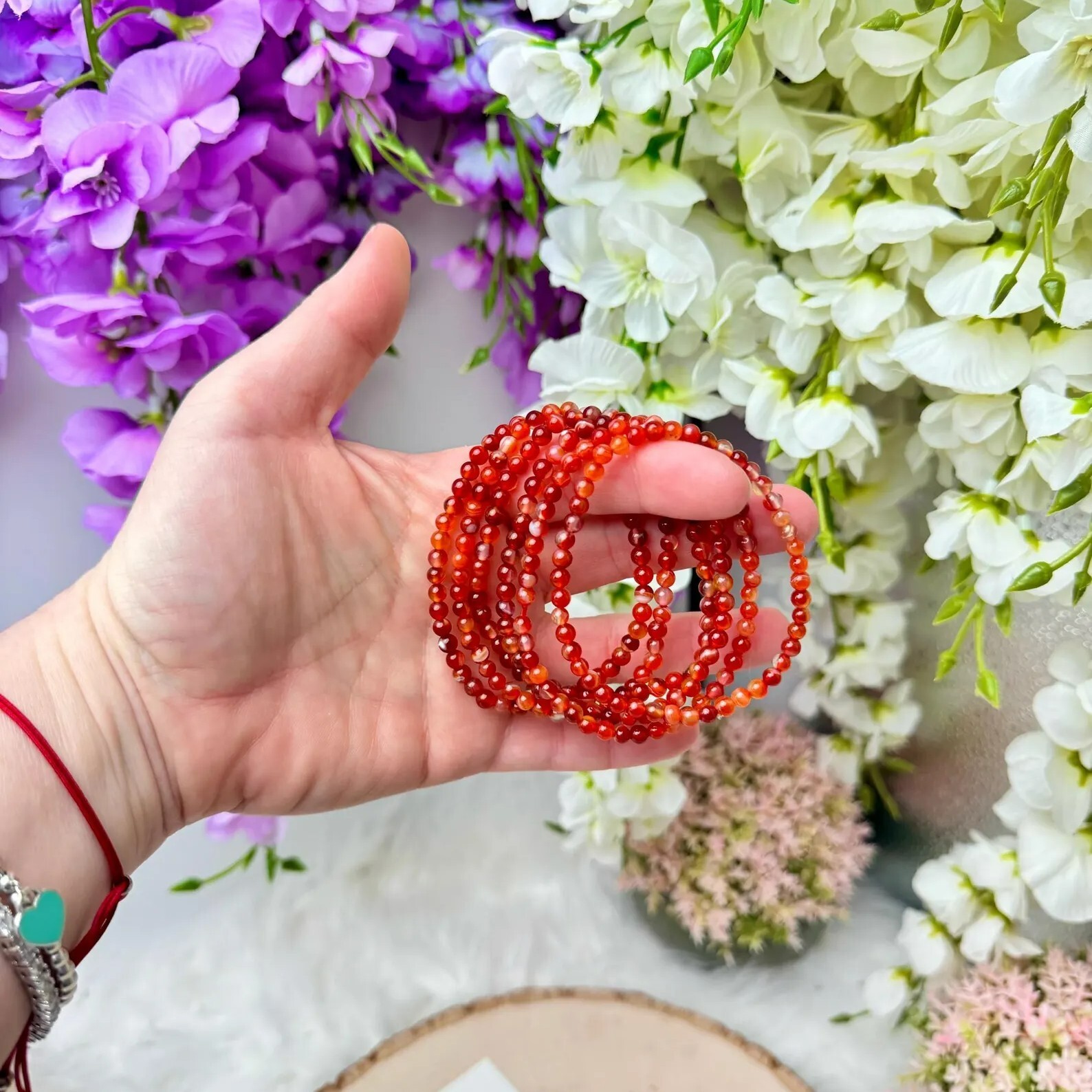 Natural Carnelian 4mm Round Bead Healing Gemstone Layering Stretch Bracelet Gift