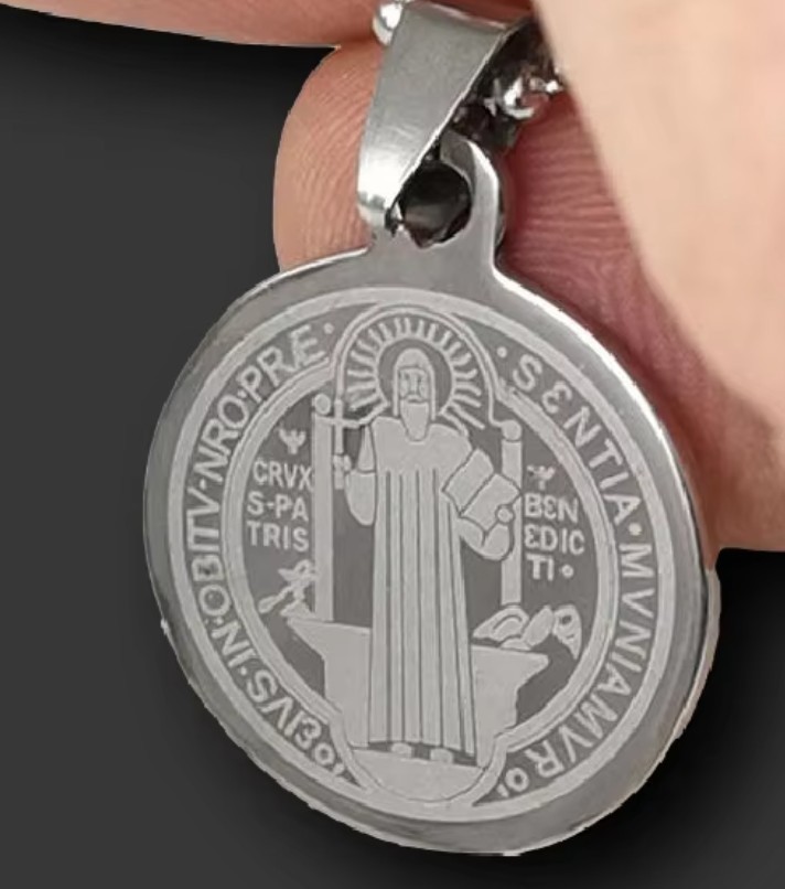 Stainless Steel St Benedict Laser Engraved Pendant no chain