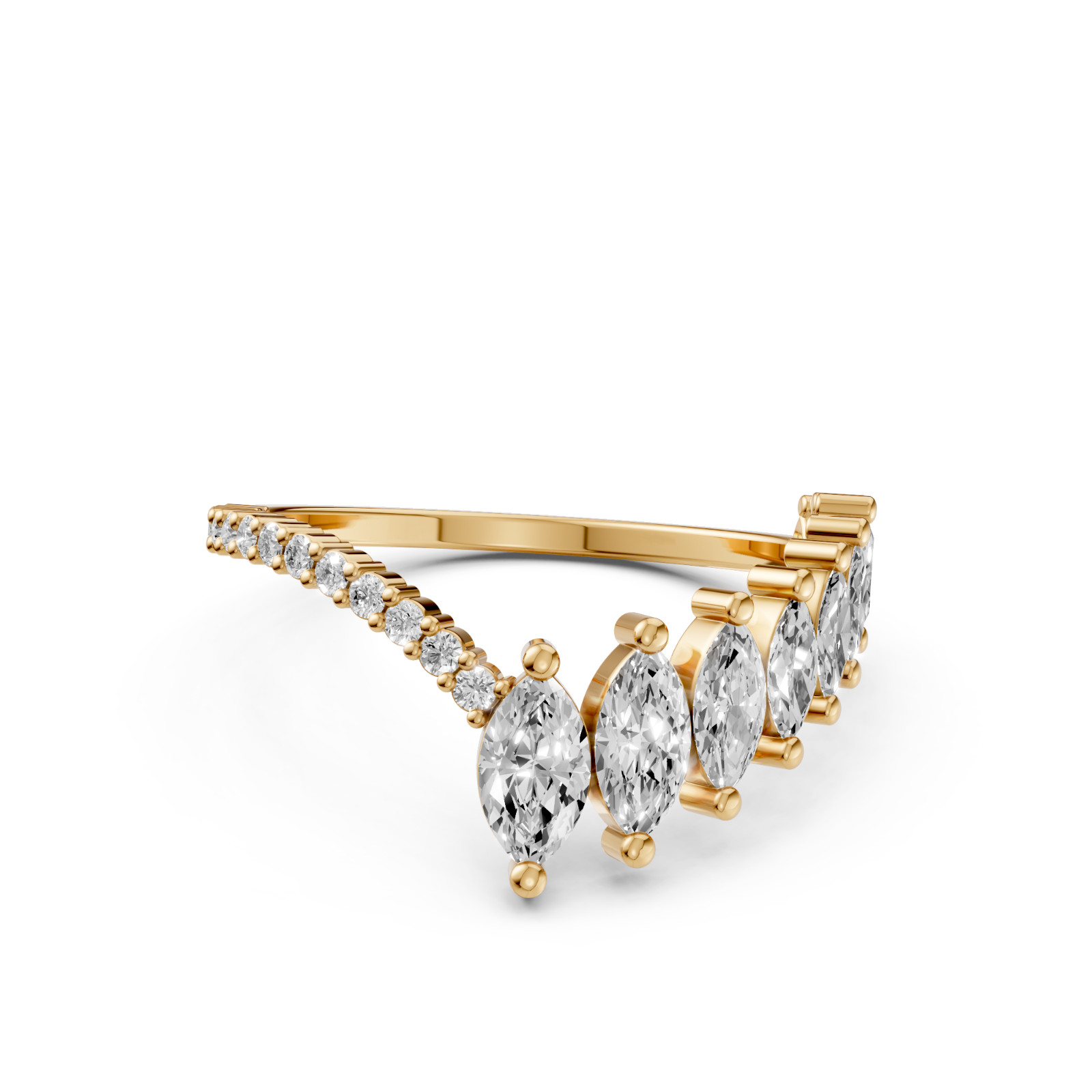 Chevron V Shape Marquise & Round Lab Grown Diamond Curved Contour Stackable Ring