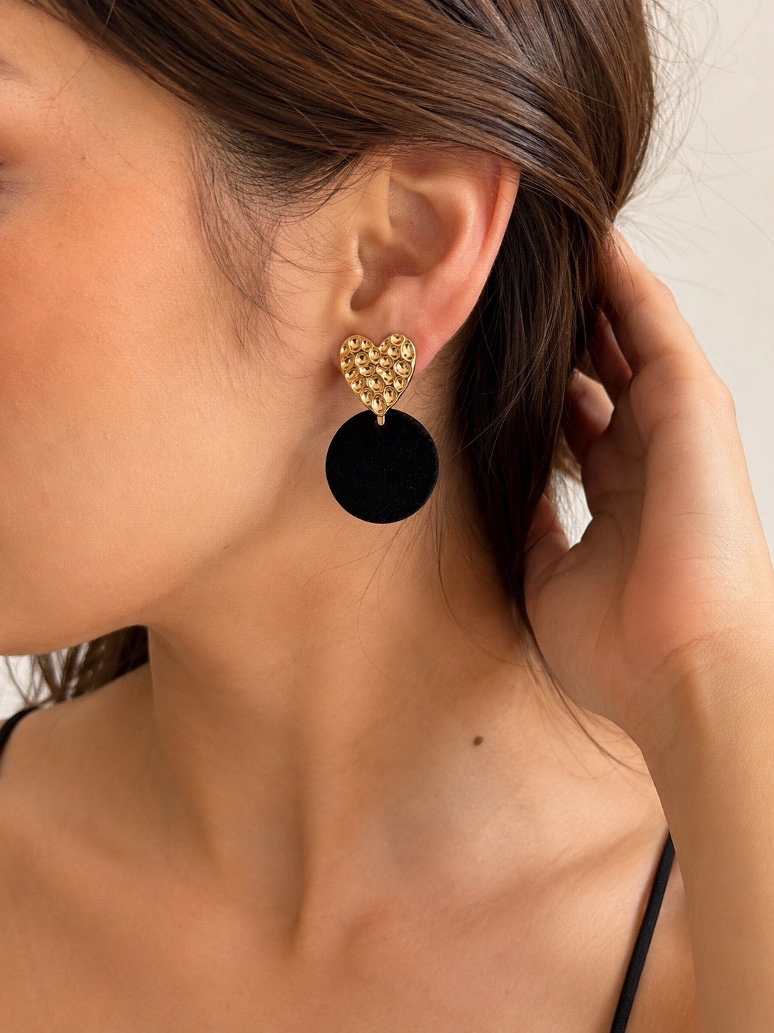 Black Velvet Heart Drop Earrings Gold Tone Statement Gift Box Included