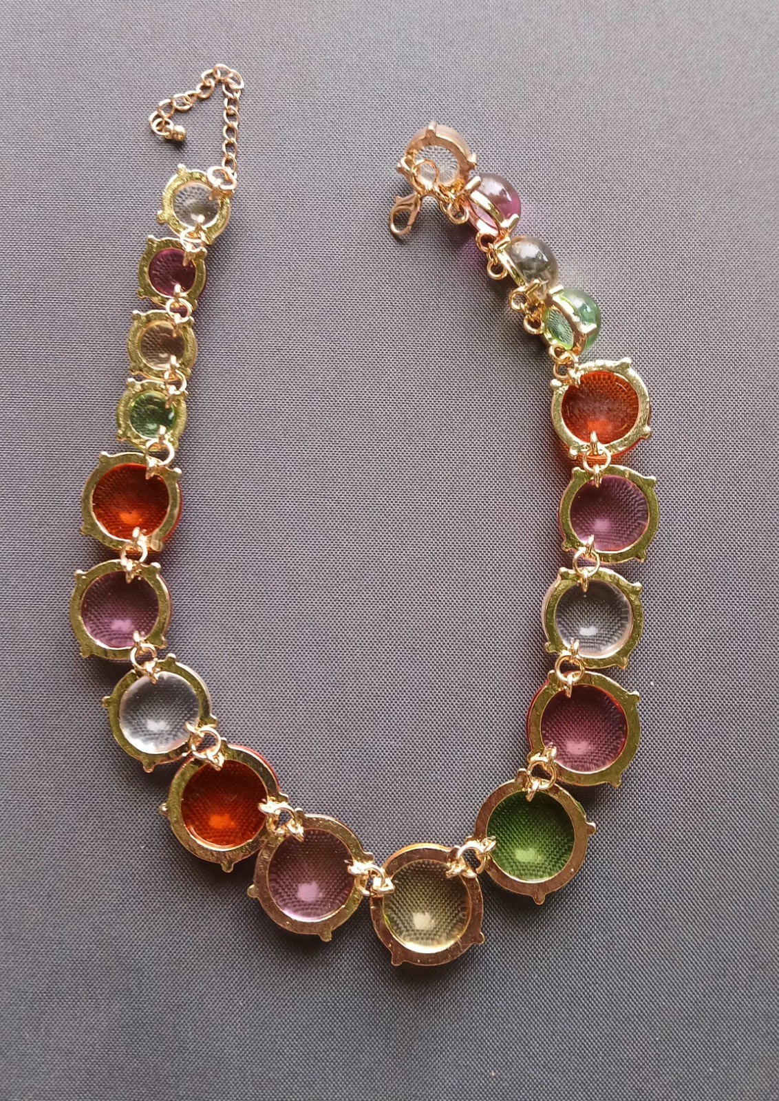 Multicolor Jelly Resin Statement Necklace & Earrings Set Gold Tone Chunky Set