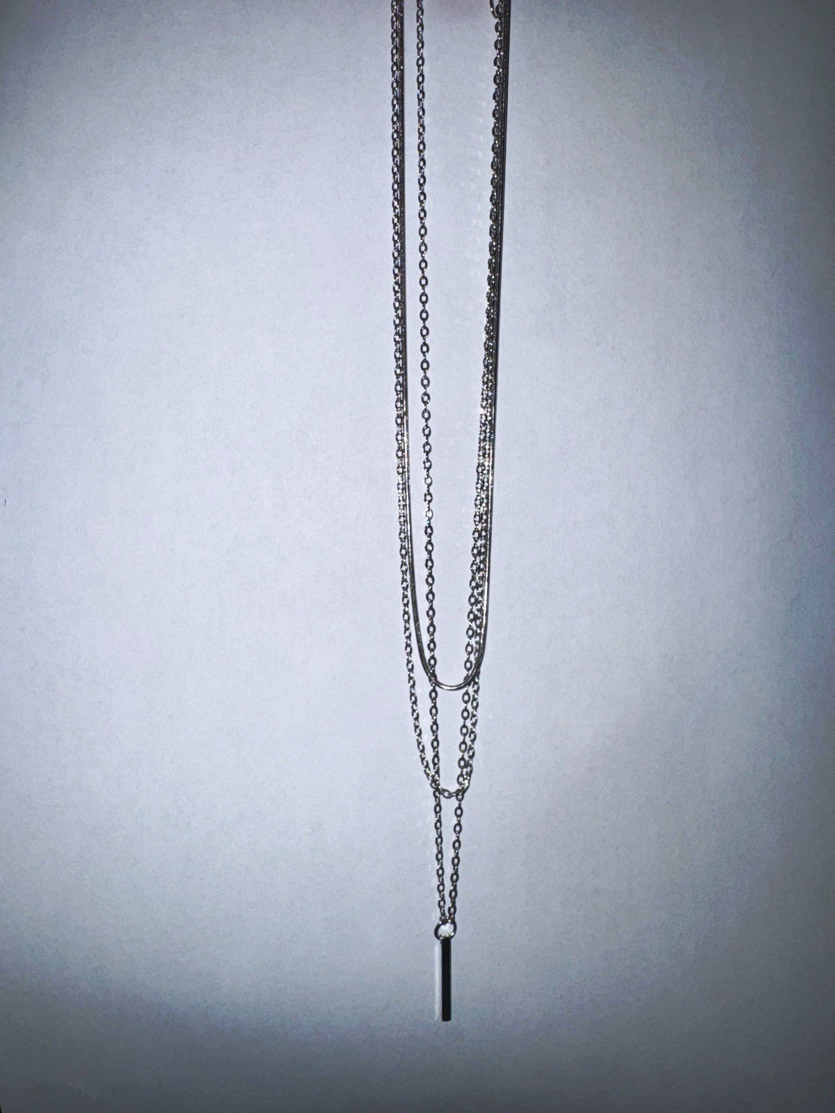 Silver Layered Cable Chain Necklace Bar Pendant Metal No Stone