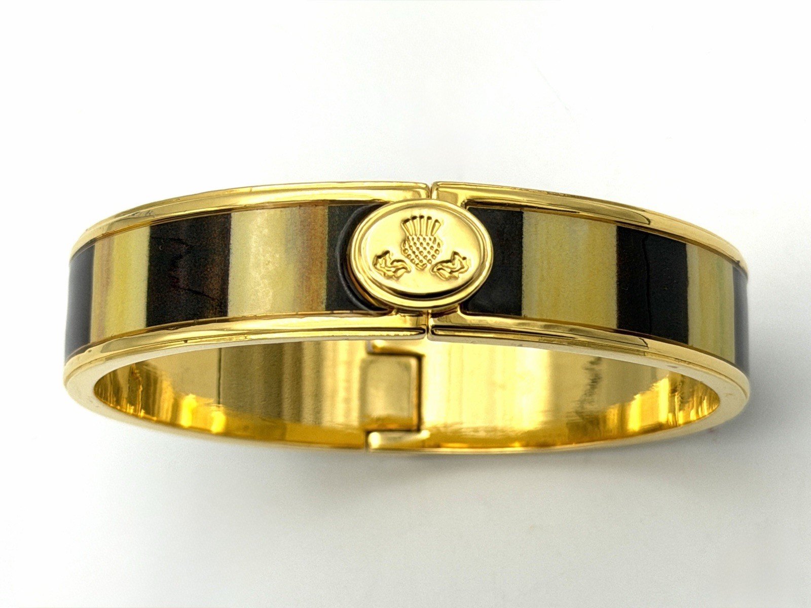 MACKENZIE CHILDS Courtly Check Metal and Enamel Hinged Bangle Cuff Bracelet