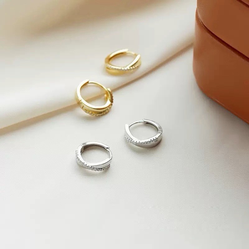 925 Silver Twisted CZ Crossover Hoop Earrings Criss Cross Huggie Earrings 129