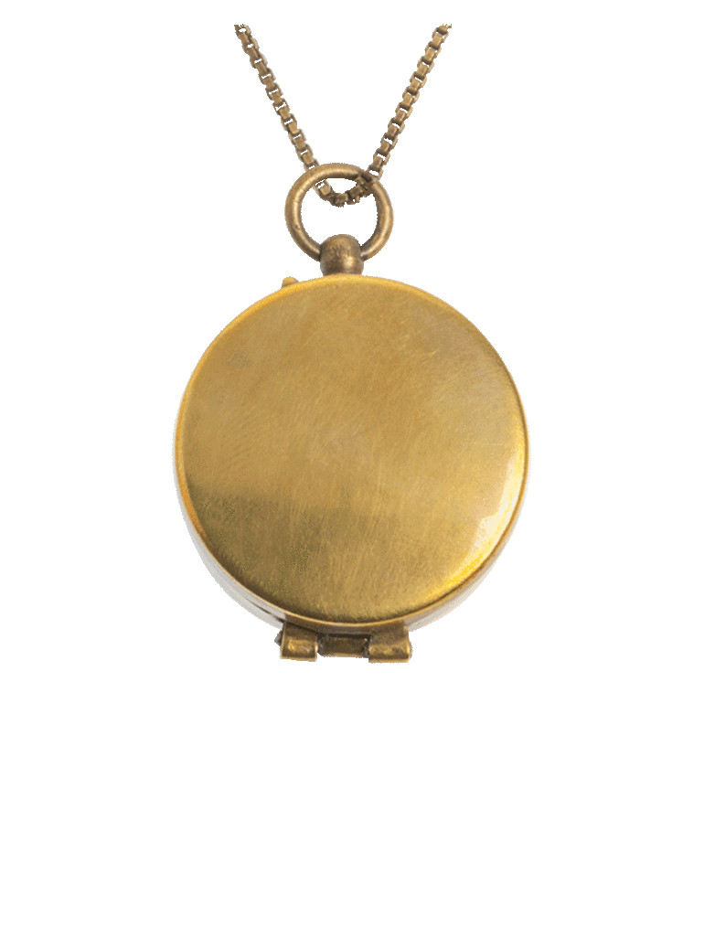 VTG Style Compass Locket Necklace – Gold-Tone, 28″ Box Chain, 1⅜” x ½” Necklace