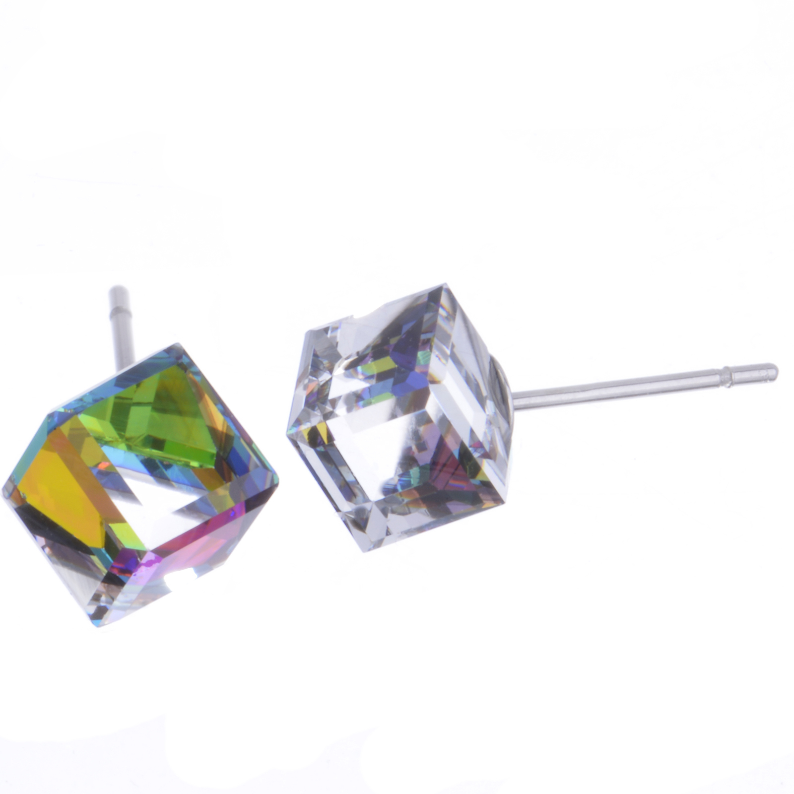 Men’s Women’s Iced Crystal 3D Cube Push Back Post Earrings Mulity