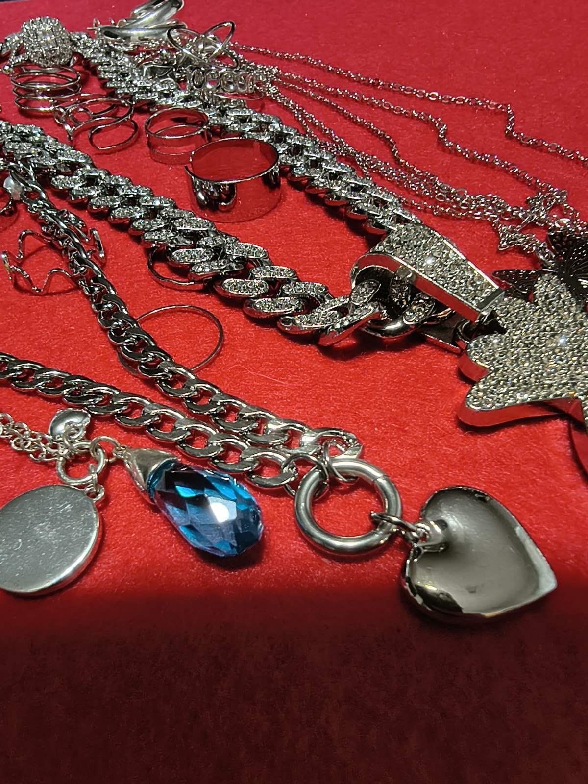 Estate Jewelry Lot Iced Out Cuban Chain Money Bag Rings Necklaces mix Jewelry
