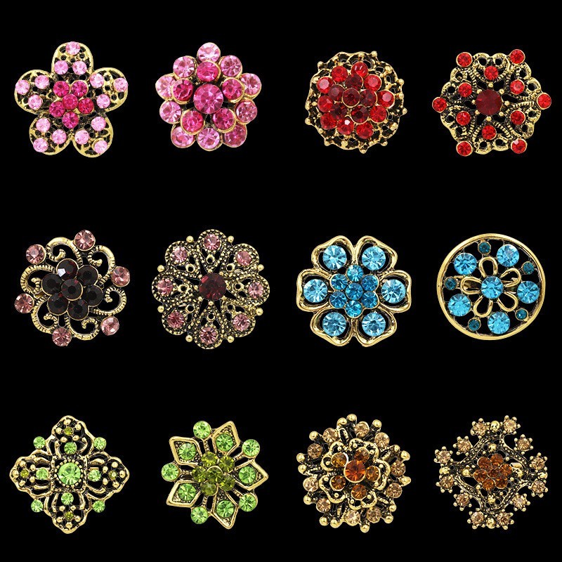 24PCS Vintage Brooch Lot Mixed Alloy Rhinestone Crystal Pins Wedding Bouquet DIY