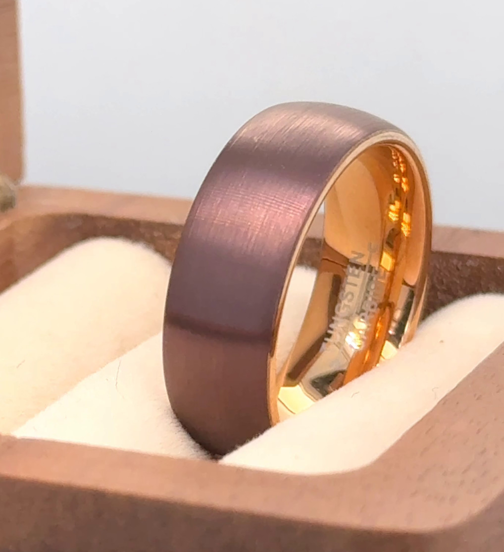 Brown & Rose Gold Tungsten Wedding Ring Elegant Thanksgiving Gift For Her
