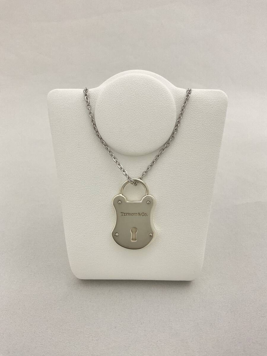 Tiffany & Co Lock Motif Pendant Necklace 925 Sterling Silver 45cm 17.7in