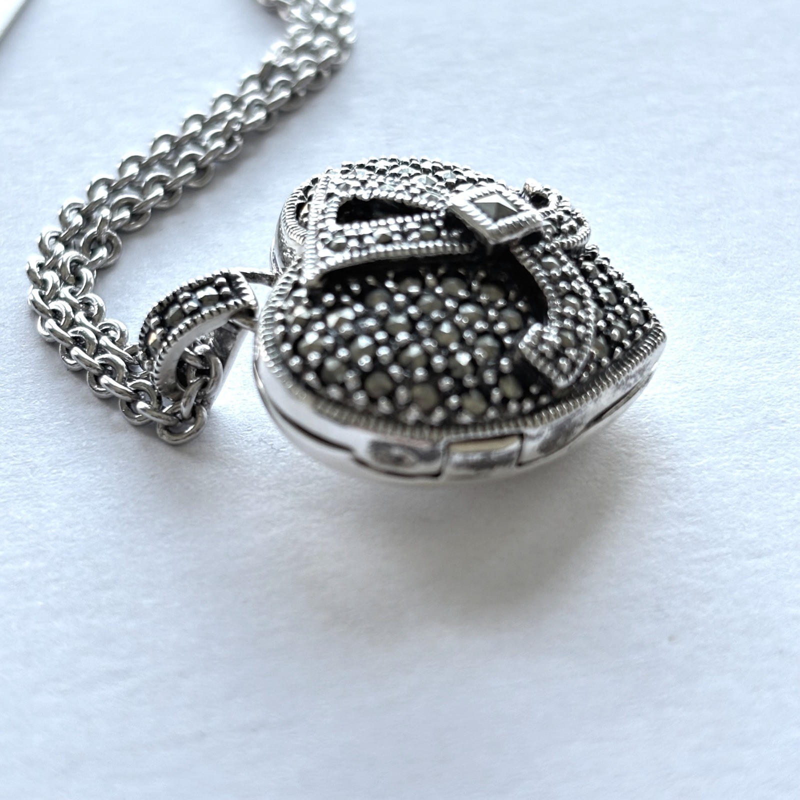 Judith Jack Sterling Silver Necklace Puffy Heart Locket Marcasite Pendant New