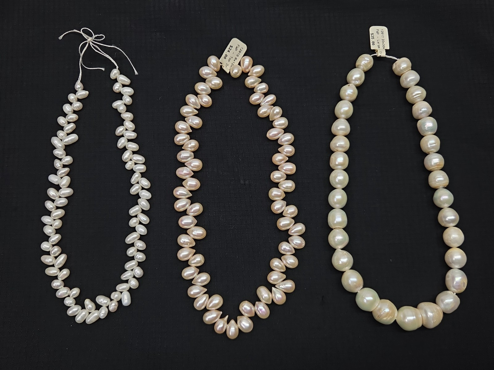 FWP Necklace Pearls Only Large Fresh Water High Luster x3 White Cream NO Chain