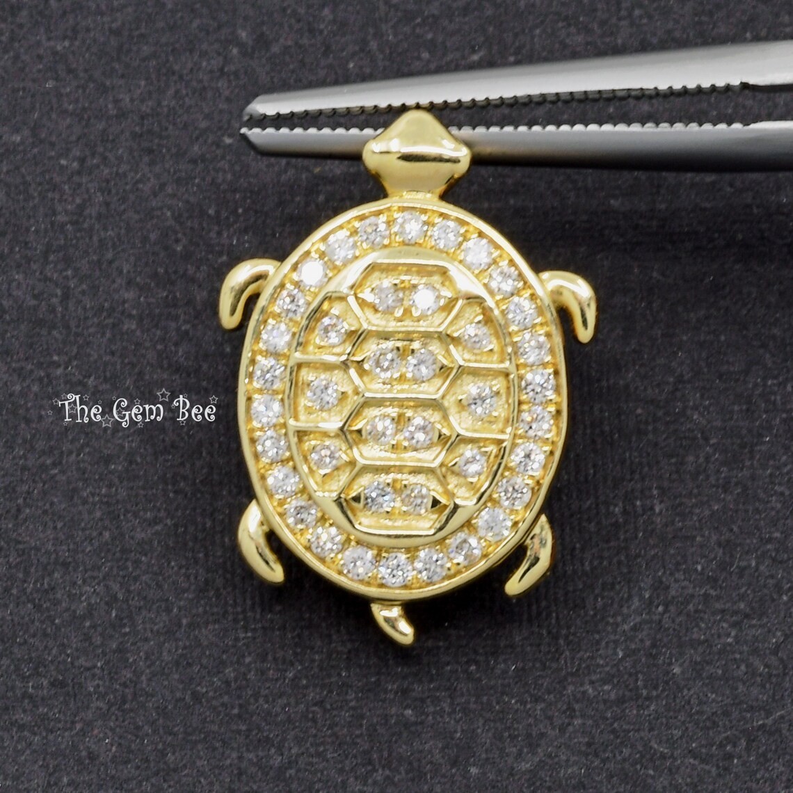 13.5mmX19.2mm 14K Yellow Gold Diamond Petite Sea Turtle Charm Necklace Pendant