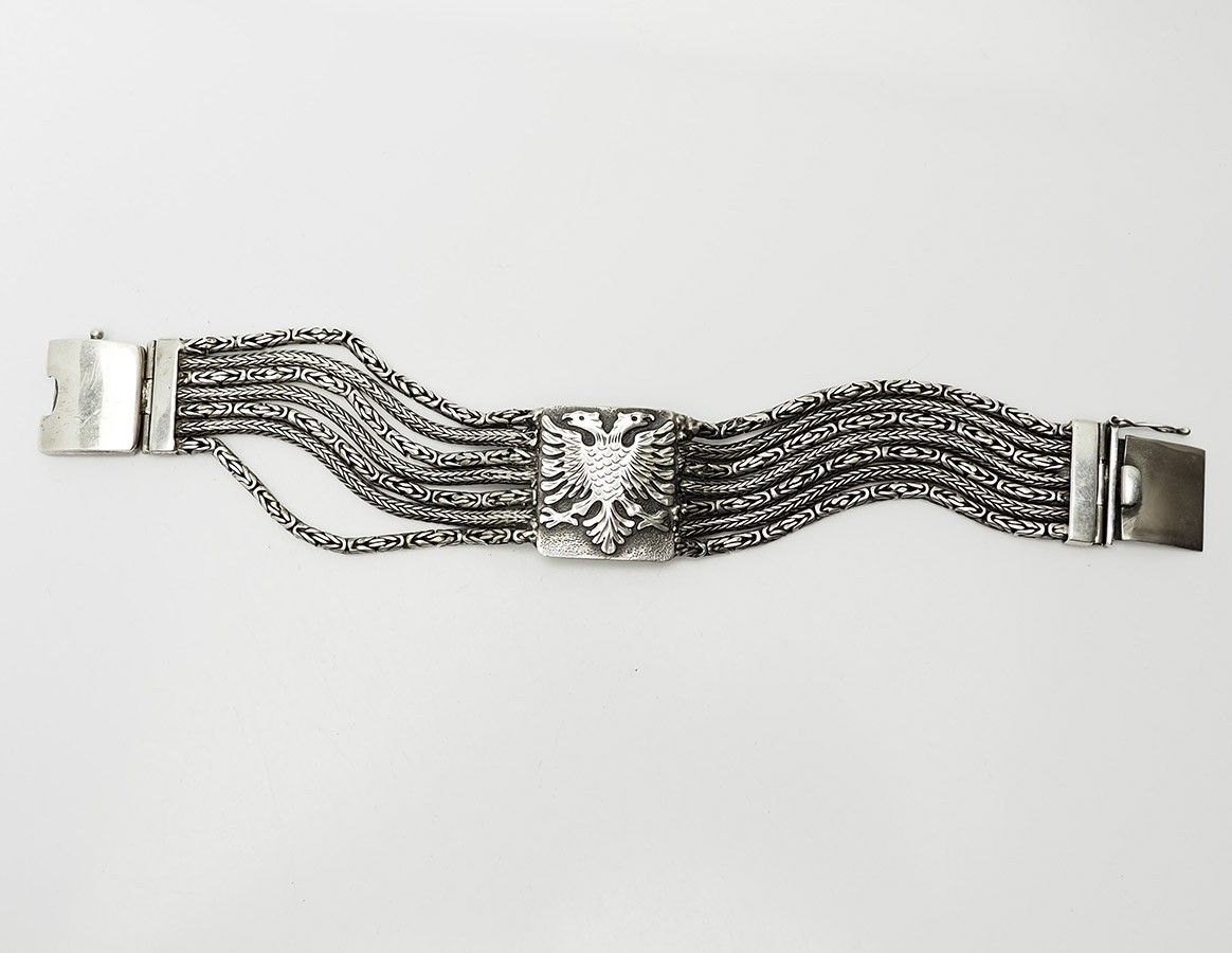 Vintage heavy handmade sterling silver Albania double headed Eagle men bracelet