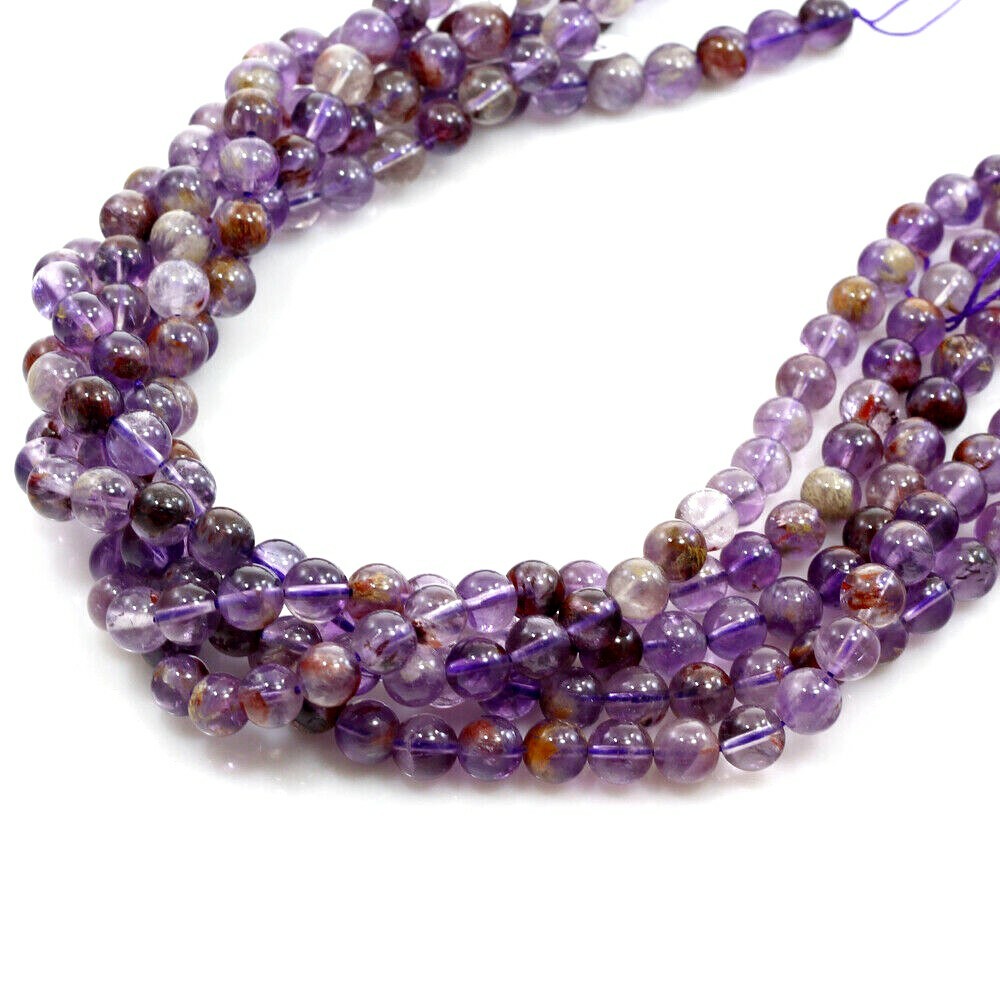 Natural Super Seven7 Melody Amethyst Round Bead 15″ strand 4mm 6mm 8mm 10 12mm